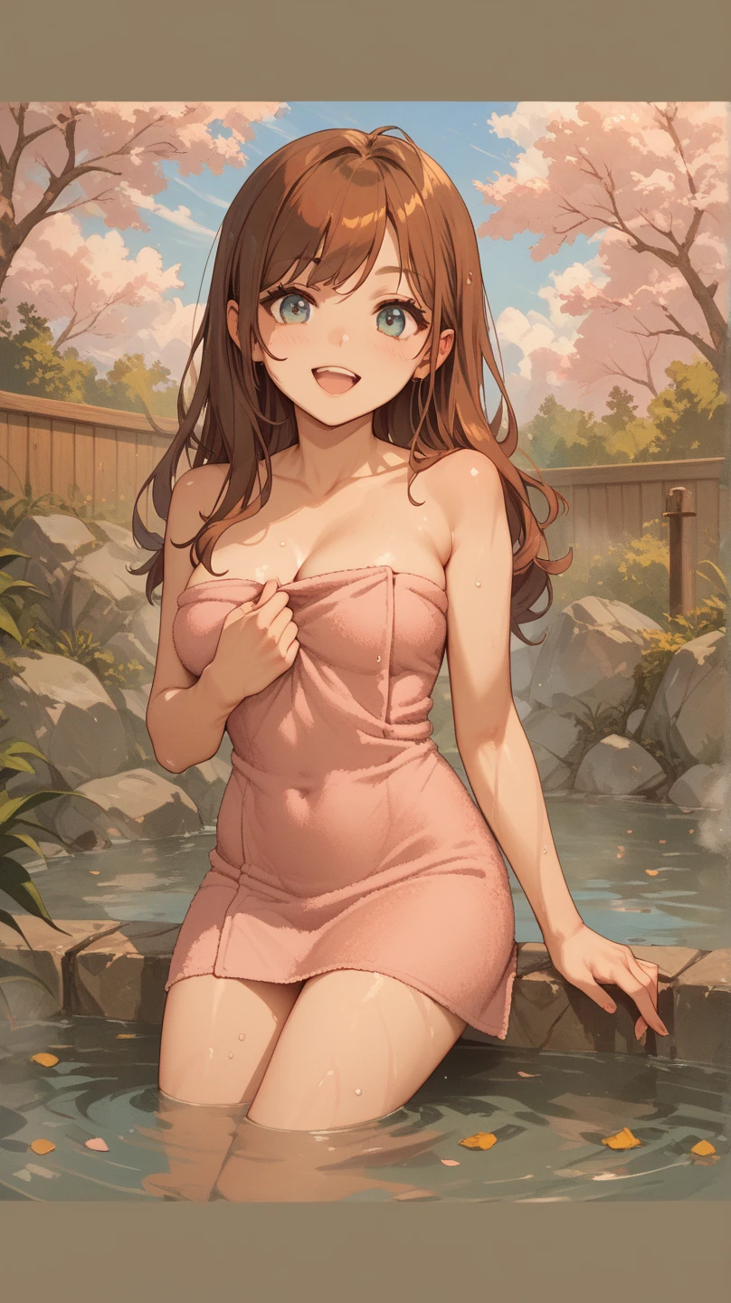 (masterpiece), best quality, (16k), expressive eyes, perfect face, lady, 1 girl, solo, large breast, navel, BREAK, ((pink floral print camisole swimsuit)), ((wet cobalt blue solid pencil mini skirt)), bare arms, bare legs, shiny skin, wet body, BREAK, outdoors, in the waterfalls jungle forest, wading, BREAK, brown hair, wet hair, Lower ponytail, brown eyes, :), BREAK, standing, (upper body), (from front),