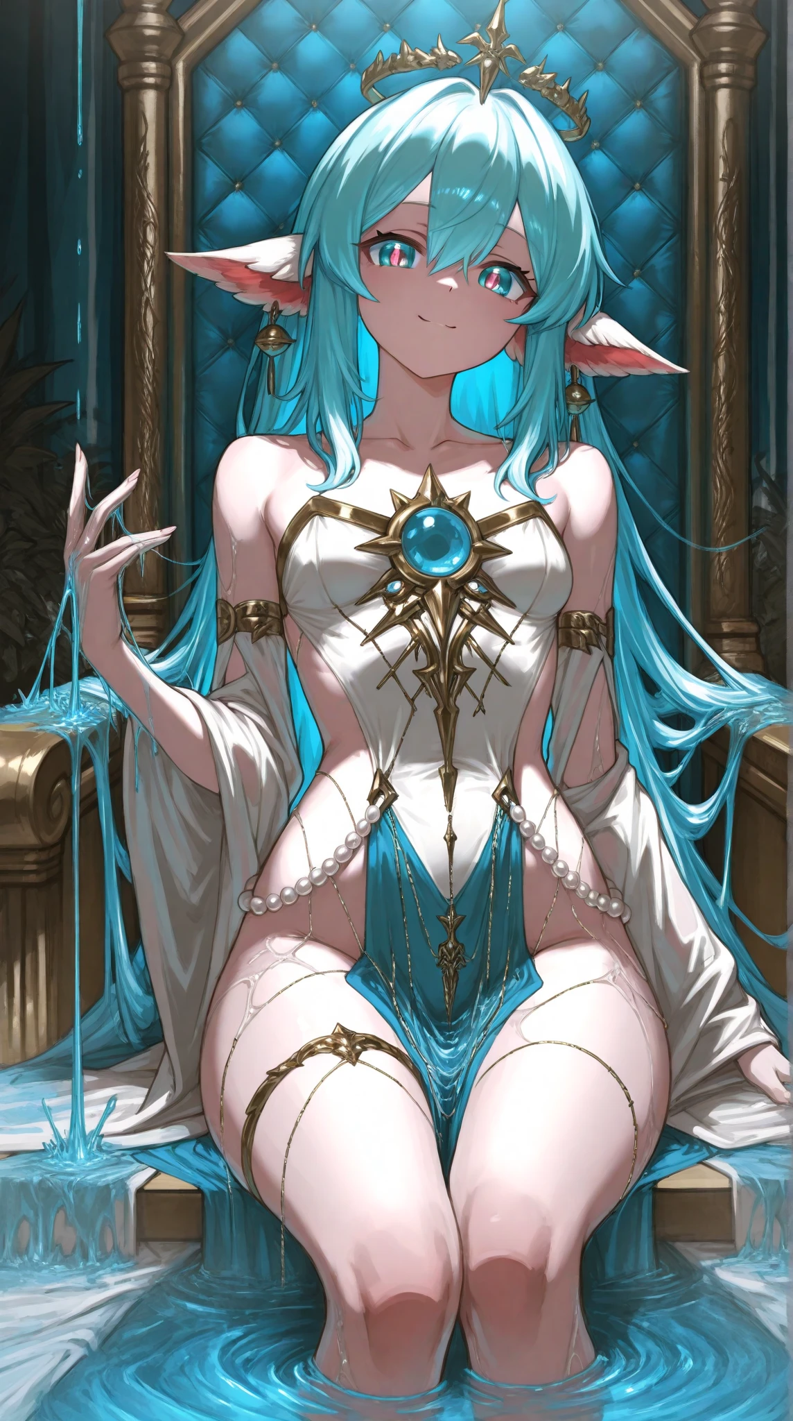 Girl, long dark iridescent hair, iridescent eyes, large thighs, small waist, small breast, feet view