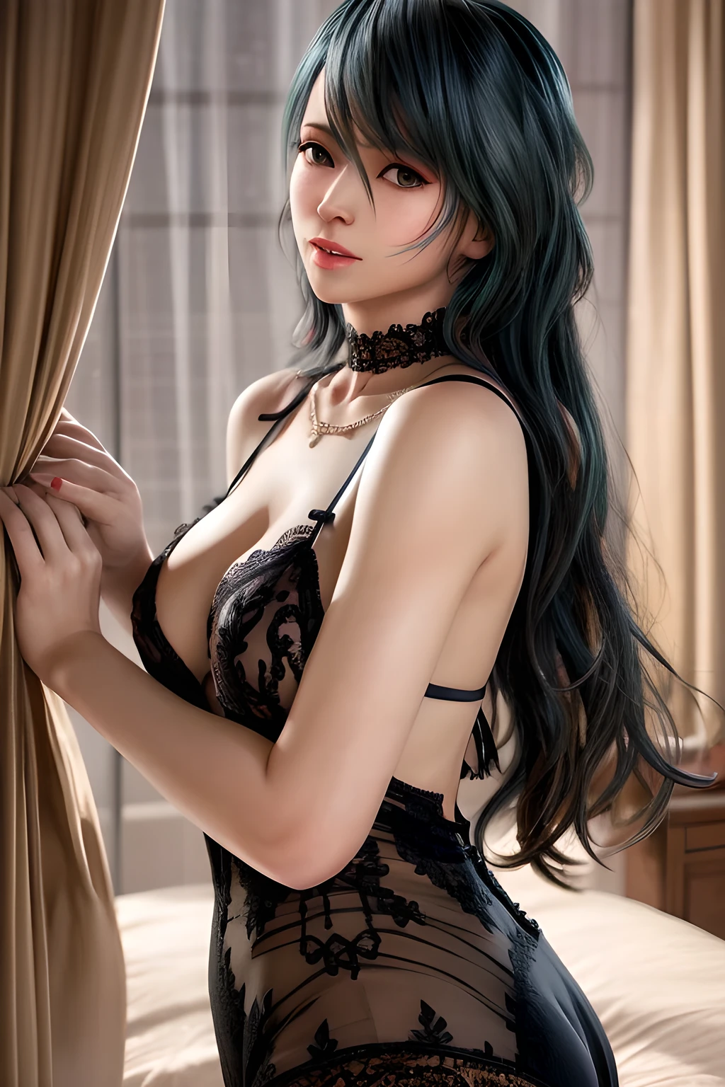 ((full body)), ((from above)), ((Satellite view)), ((Lying in bed)), clear face, pretty face, 8k, masterpiece, original photo, best quality, detail:1.2,lifelike, detail, Very detailed, CG, unified, wallpapers, depth of field, movie light, lens flare, Ray tracing, (extremely beautiful face, beautiful lips, beautiful eyes), intricate, detail的脸, ((ultra detailed skin)), 1 girl, in the darkness, deep shadow, beautiful korean girl, kpop idol,(Very slim figure:1.3), A plump chest, Large breasts, Slender sexy legs, Very nice legs, elegant posture, (bright smile), (City night, (neon lights), (night), beautiful korean girl, white diamond earrings, Diameter bracelet, Dia necklace, clear eyes, (big eyes)