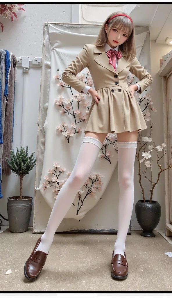 Full body photo, 1girl, white hair, a teenage girl, wearing short skirt, coat, white sweater, black pantyhose, black stockings, high heels, long legs, slender legs, maple leaf, maple forest, evening, sitting on a bench, park, night, anatomically correct, textured skin, masterpiece, ccurate, high quality, high detail, super detail, best quality, high resolution, 16k, UHD, 1girl, mix4, elevation angle, slim figure