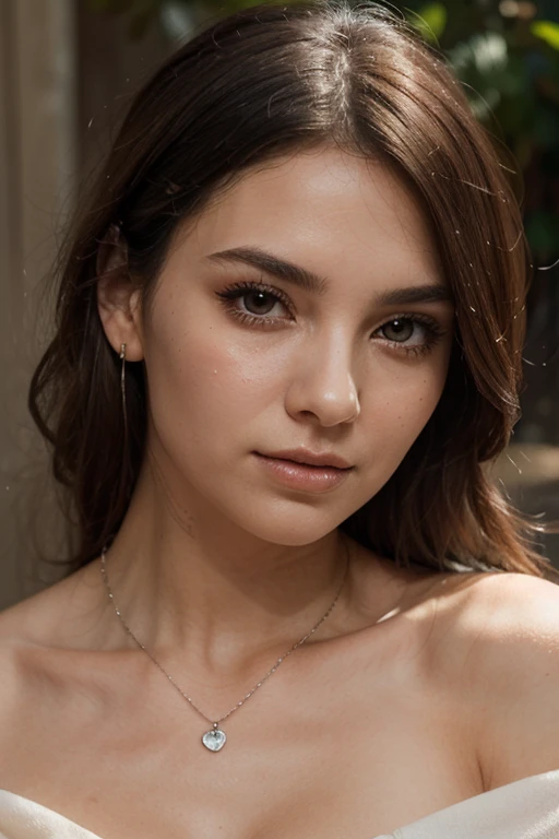 color photograph, close-up, ((a realistic photo of a beautiful girl)), (milalc), light, ((glowy skin)), looking_at_viewer, (fit body:1.0), ((medium breasts)), soldier, beautyfull drees, jewelry, neckless, wearing to many accessories, pink lipstick, shy, blushing, high ponytail, detailed illustration, masterpiece, high quality, realistic, very detailed face,