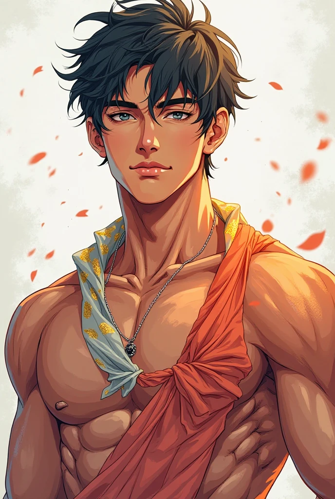 anime+hentai+yaoi style pastel color palette, symmetrical composition, ultra-detailed artistic style, oil painting, full body, perfect composition, perfect anatomy, wearing small shorts, dramatic, natural lighting, a beautiful young man, handsome, tall, perfect feet, Latino, muscles Detailed realistic, body symmetry, he is wearing small shorts standing starting to the viewer, in the background japanese garden, japanese tradicional arquitecture elements