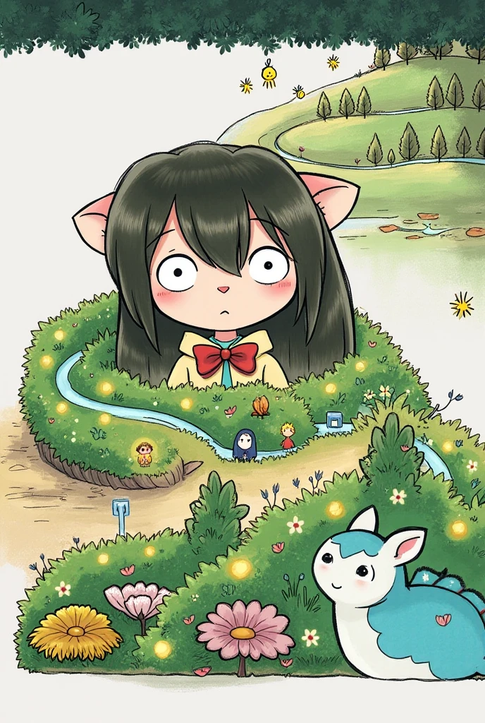 masterpiece, best quality, expressive eyes, perfect face, a white cat toddler get transformed into a cuntboy, solo, surpriced, blushed, black hair, long hair, red baseball cap, brown eyes, full body, bare foot, naked, in a  forest, ?????,  magic circle on the floor, glitter, small breast