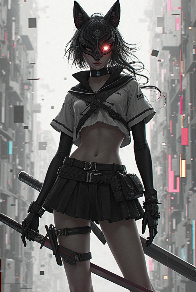Artwork, une fille, gangster, avec une cagoule à tête de mort, tatouage sur tout le corps, agressif, armé, dark fantasy