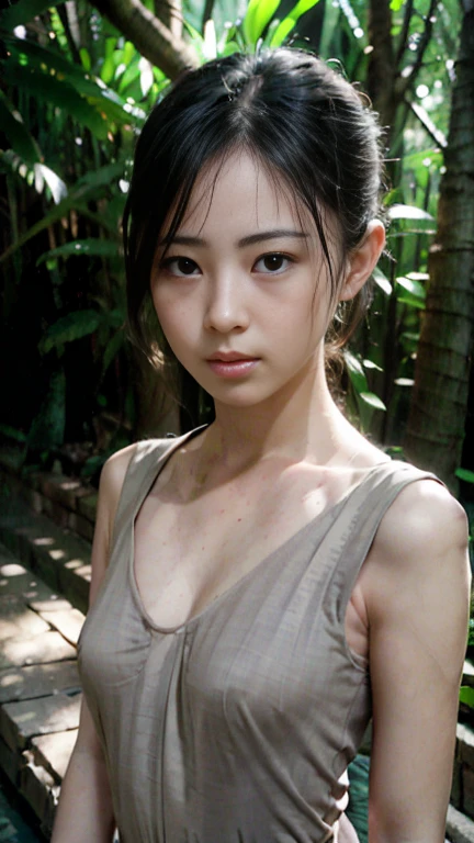 (Highest quality,4K,8k,High resolution,masterpiece:1.2),Very detailed,(Realistic,photoRealistic,photo-Realistic:1.37),daughter,Textured haircuts、Nipples、Small breasts、Perfect Anatomy、Depth of written boundary、Jail,Shaved head punishment、colorful、Black and White