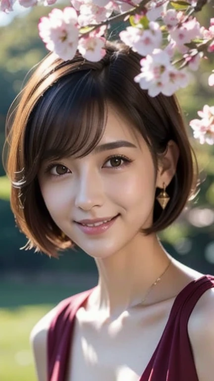 (((top-quality、8k、masterpiece))) 、Crisp focus、Short-cut hairstyles (Beautiful woman with perfect body shape) 、Full body slender、 ((hairstyle on:short-cut)) 、((kimono:with floral pattern))、 Street:1.2 Highly detailed face and skin texture Detailed eyes Double eyelids Random posture、(a smile)、japanes