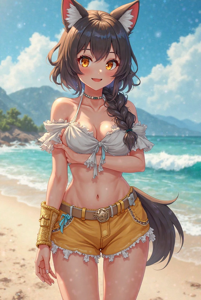 Professional Photography, (expressive eyes), (ice blue eyes), leopard girl, golden skin, open mouth, black lipstick, snipped haircut, (black hair), 
BREAK,  
A crochet crop top paired with a flowy maxi skirt in desert-inspired hues, adorned with fringe and beads, Accessorize with layered necklaces, pantyhose and suede heels boots, doggy style sex,
BREAK, 
(ahegao), capturing the essence of ahegao and cuteness in a spontaneous pose, 