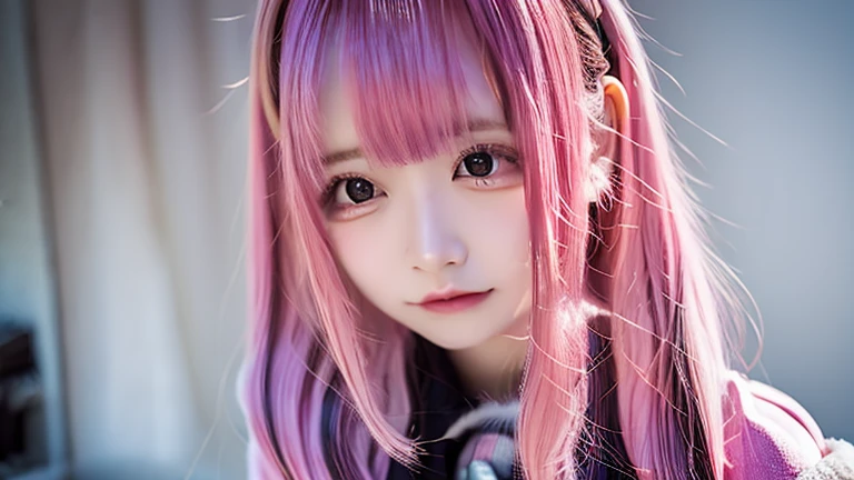 small face、 Super detailed,明るいcolor, very beautiful detailed anime face and eyes, look straight, shiny_skin,girl, (((虹colorの髪, colorful hair, Half black、half pink hair: 1.2))) 、forehead is exposed.、green eyes、、shiny hair, delicate beautiful face, blush、Glasses、(turquoise eyes), White skin, Valletta, earrings,、sunset、forest road、(((Polka dot pattern、Blue summer clothes、White checked mini skirt)))、twin tails、smile、happy face、face dyed red、color々pose、Full body portrait from head to toe、