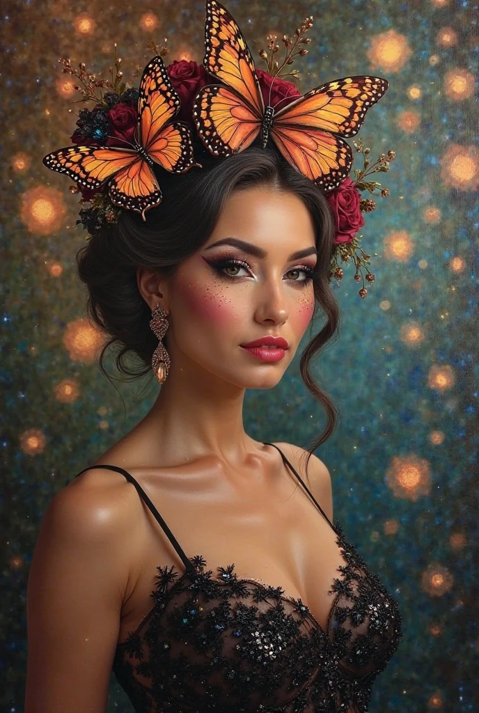 A closeup of a woman with a flowery head and a black dress, arte assombrosamente bela, natalie shau, bela arte digital, lindo arte digital, karol bak uhd, estilo de Karol Bak, linda arte digital linda, Natalie Shau Tom Bagshaw, bela arte digital, retrato surreal bonito, arte digital impressionante, Arte Surrealista Emocional