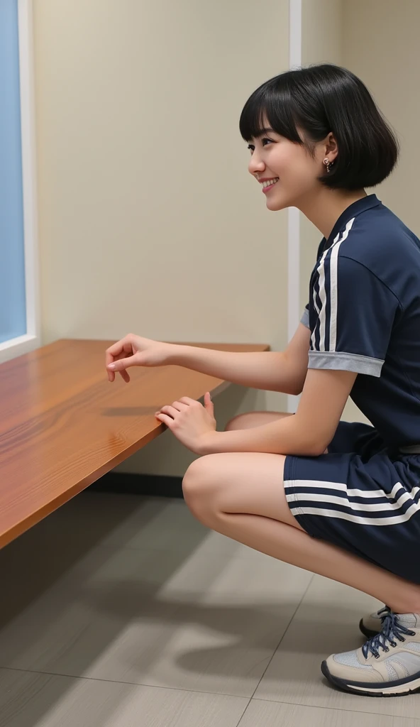 Best quality, Masterpiece, 超高分辨率, Photorealistic, The class was full of 13-year-old junior high school girlully body photo,Close-up of the crotch,Mushroom hairstyle,Black hair refracted by light,exquisite and beautiful face,Manifestations of urgency to urination,Busty girl,Blue collar white tights,The E cup sticks out tightly(),Vacuum-loaded,((Light blue yoga pants)),Cystocele,The shape is visible,slightly thicker thighs,Legs crossed tightly,(((The school forced all girls to hold their urine for 2400 ml for 24 hours))),Sit obediently in a chair in the classroom