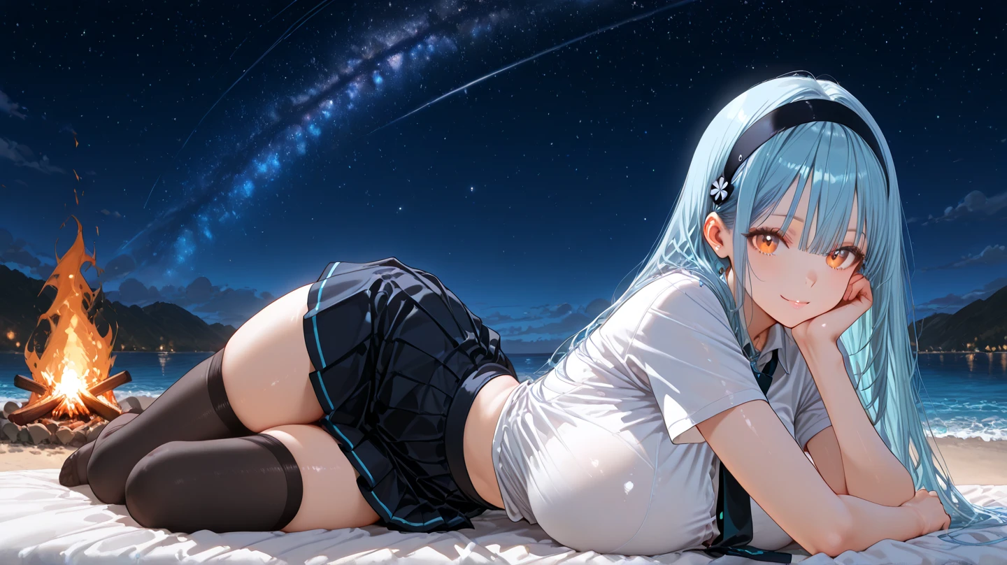 Desktop wallpaper for computer, the higher quality, the best quality, hd, erotic, hentai, sci-fi, minimalist design, demontration the cosmos, planetarium with minimalist design, half-nude, erotic minimalist uniform of Pioneer Movement, erotic minimalist uniform of Scout Movement, flat chest, focused look, fully darkness with illustration of stars, mass people picture