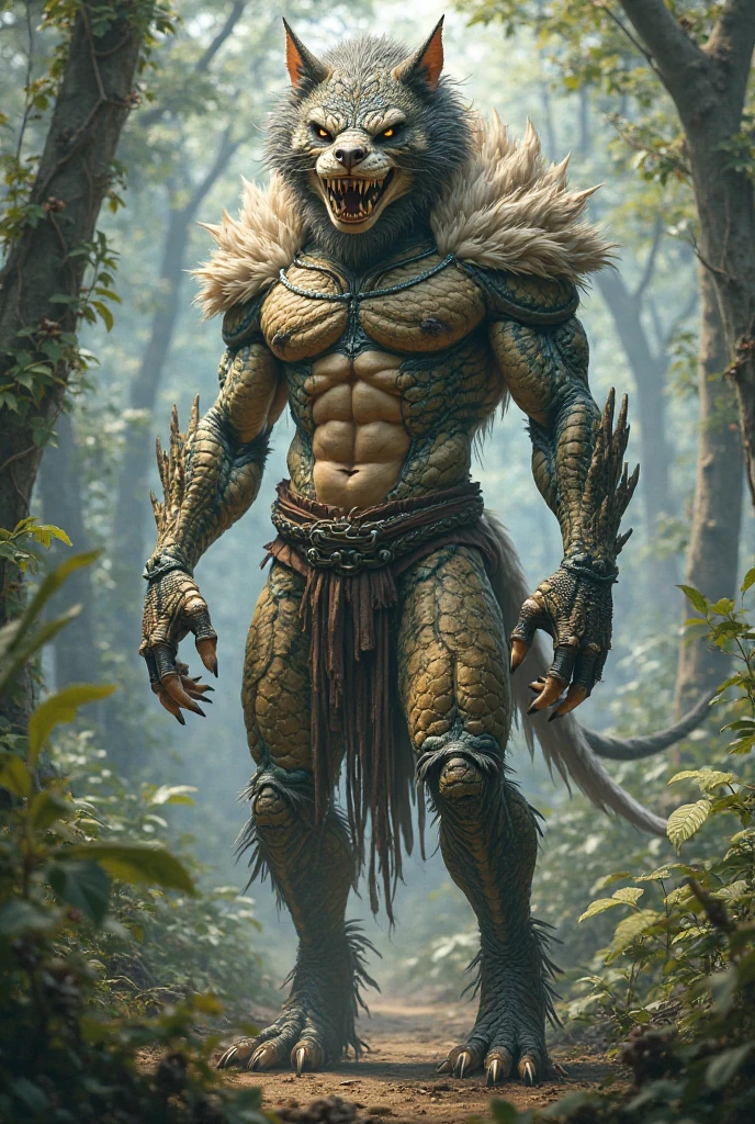 Dragonborn, messingschuppen, loincloth, forrest