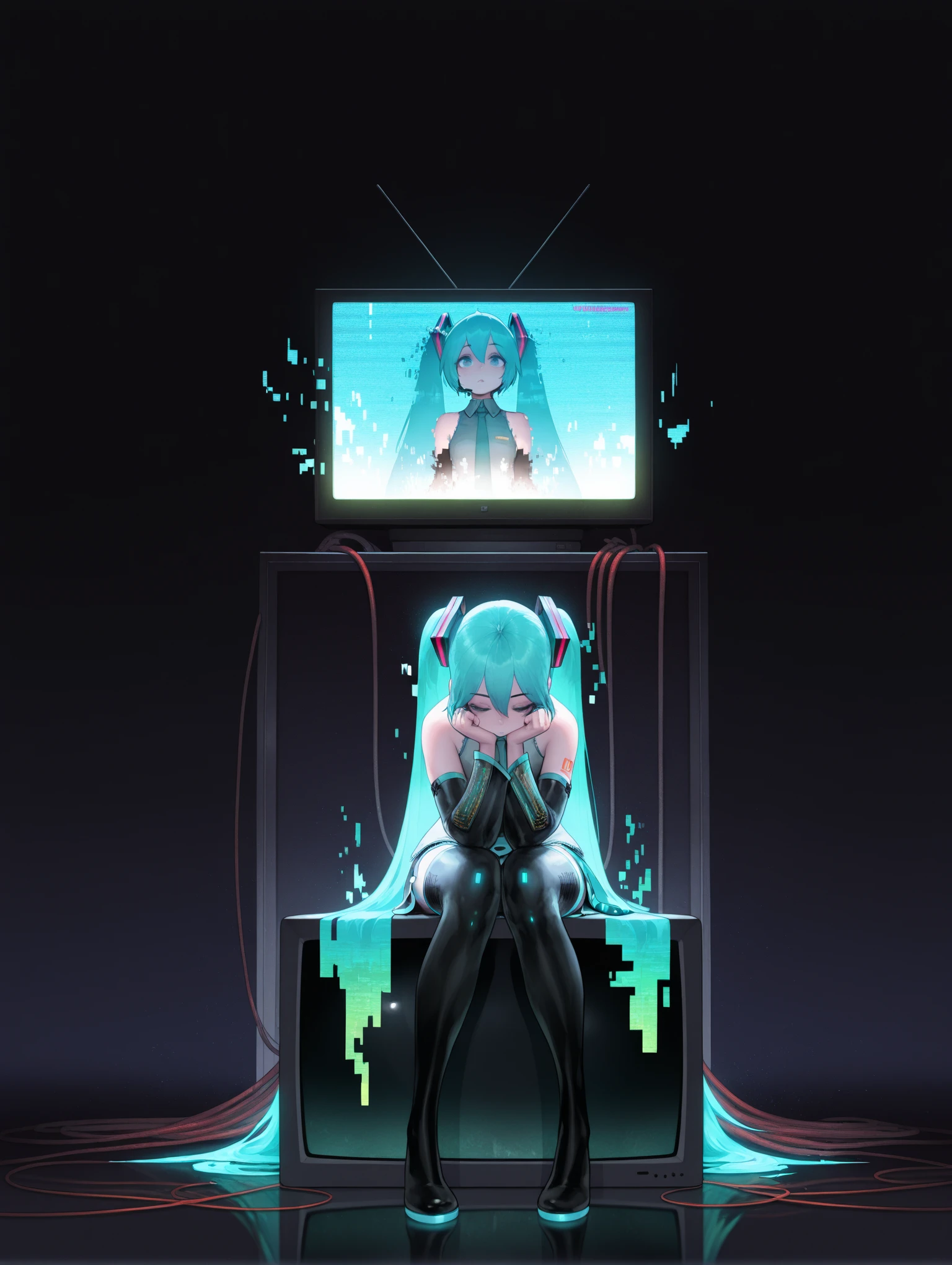 voxel glitched anime  girl broken paatys body splad 3d voxel crash