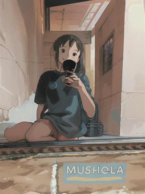 dramatic lighting, anime girl sitting on a ledge talking on a cell phone, the anime girl is crouching, inspired by Victor Mosquera, 2d illustration, 2 d illustration, girl sitting on a rooftop, lofi girl, in the art style of 8 0 s anime, sits on a rooftop, yandere, nighttime, inspired by Taiyō Matsumoto