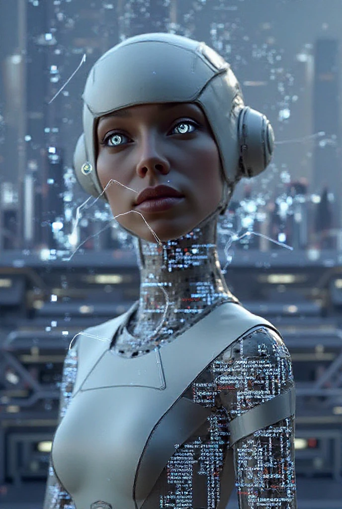 complex 3d render ultra detailed of a beautiful porcelain profile woman android face, cyborg, robotic parts, 150 mm, beautiful studio soft light, rim light, vibrant details, luxurious cyberpunk, lace, hyperrealistic, anatomical, facial muscles, cable electric wires, microchip, elegant, beautiful background, octane render, H. R. Giger style, 8k, best quality, masterpiece, illustration, an extremely delicate and beautiful, extremely detailed ,CG ,unity ,wallpaper, (realistic, photo-realistic:1.37),Amazing, finely detail, masterpiece,best quality,official art, extremely detailed CG unity 8k wallpaper, absurdres, incredibly absurdres, robot, silver halmet, full body