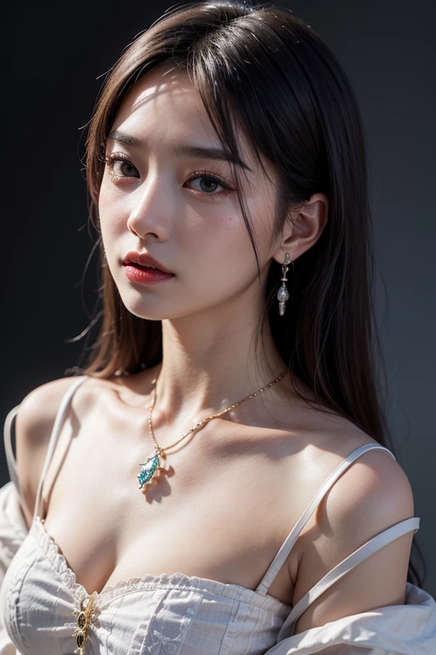 best qualityer, work of art, high resolution, 1 girl, Porcelain Dress, hair accessories, necklase, jewerly, Face pretty, on the body, Tyndall effect, realisitic, Shadow Studio, rim lighting, Two-tone lighting, (High Detail Skins: 1.2), 8K UHD, dslr, smooth light, high qualiy, volume light, sneak shot, photoshot, high resolution, 4K, 8K, background blur,