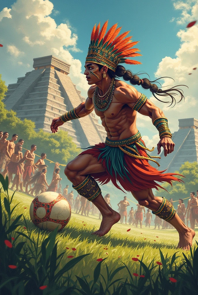 Aztec jaguar warrior playing basketball