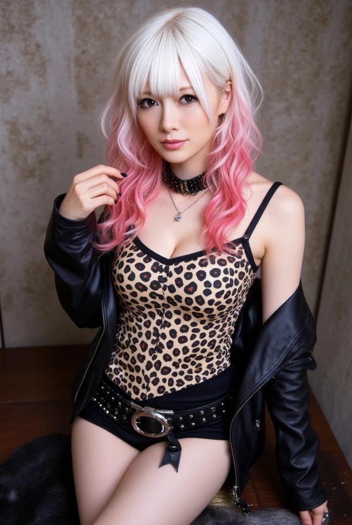 Pink hair、Leopard print bra、Panties with leopard print、NSFW