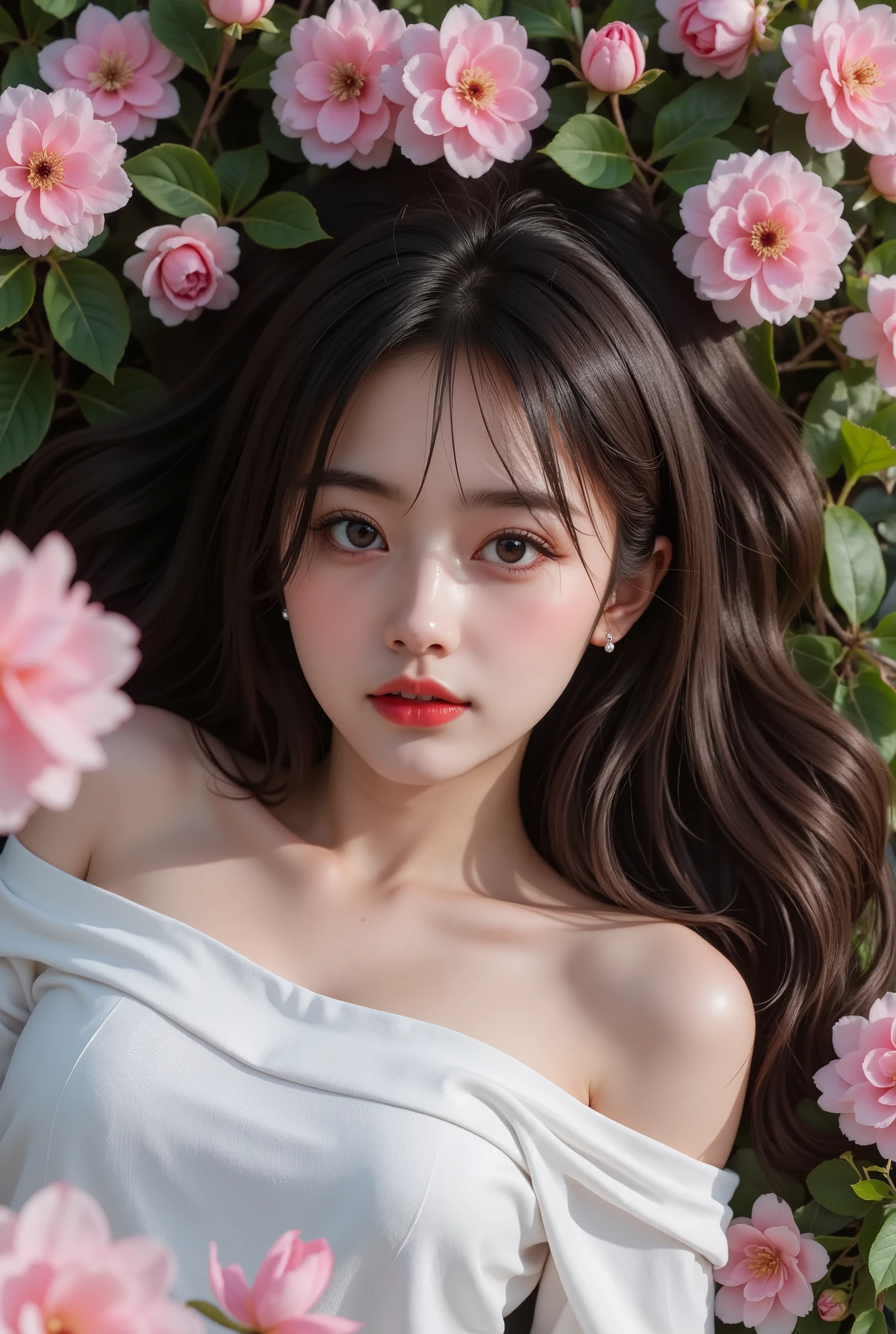 (桜が満開、公園)Best Quality、masterpiece、 High Resolution 、One Girl、The Dindor effect、Realistic lying down 、Edge Light、Two-tone lighting、(Highly detailed skin:1、2)、8K UHD、pure、( pearl earrings )、 Johannes Vermeer Dolce 、Floral Background、Colorful background、 Based on Physical Rendering 、Perfect light and shadow、 Extremely Detailed 、Pink tones、Eye Reflexes、 Excited Sexiness 、 perfect bodies 、The ultimate beauty、Big Eyes、 perfect bodies 、The ultimate beauty、The ultimate beauty、The ultimate beauty、The ultimate beauty。Ultimate beauty、Big Eyes、Long-term、Delicate eyes、輝くBig Eyes、Small pupillary reflex、Shoulder and neck detailing、(青いBig Eyes)、 Delicate pupil texture 。 Perfect Eyes、Black pupil、Best Quality、 Masterpiece、16k、photograph、 head portrait、Medium chest、長sleeve、Watch out for breasts、sleeve、Watch out for breasts、Delicate Avatar、( Off-the-Shoulder White Hand Knitted Sweater)、 ( Black Leather Miniskirt )、( Black Garter and Garter Belt )、,( black stockings),(High heels)、Cleavage Coordination、( Woman Lying in a Flower Garden )、(Full body angle)、桜の花吹雪花びらが舞っている、