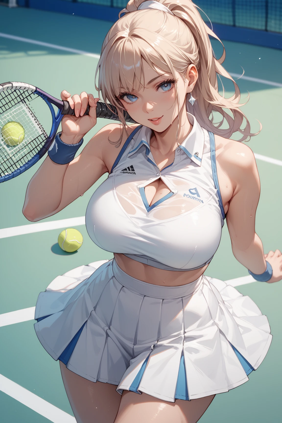 Thicc anime girl tennis player taking