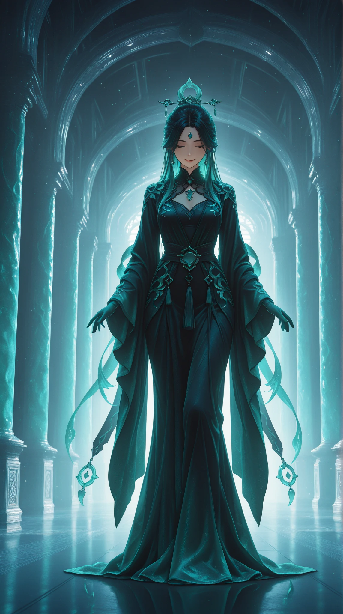 Beautiful Jade Girl, gentle smile, delicate expression, Serene posture,  graceful appearance, Interior space, perfect lighting, warm atmosphere, Soft Textures, Minimalist Decor, Luxurious Style, photorealism, 4K, high resolution, Masterpiece, extreme detail, HDR, Studio Light, vibrant colors