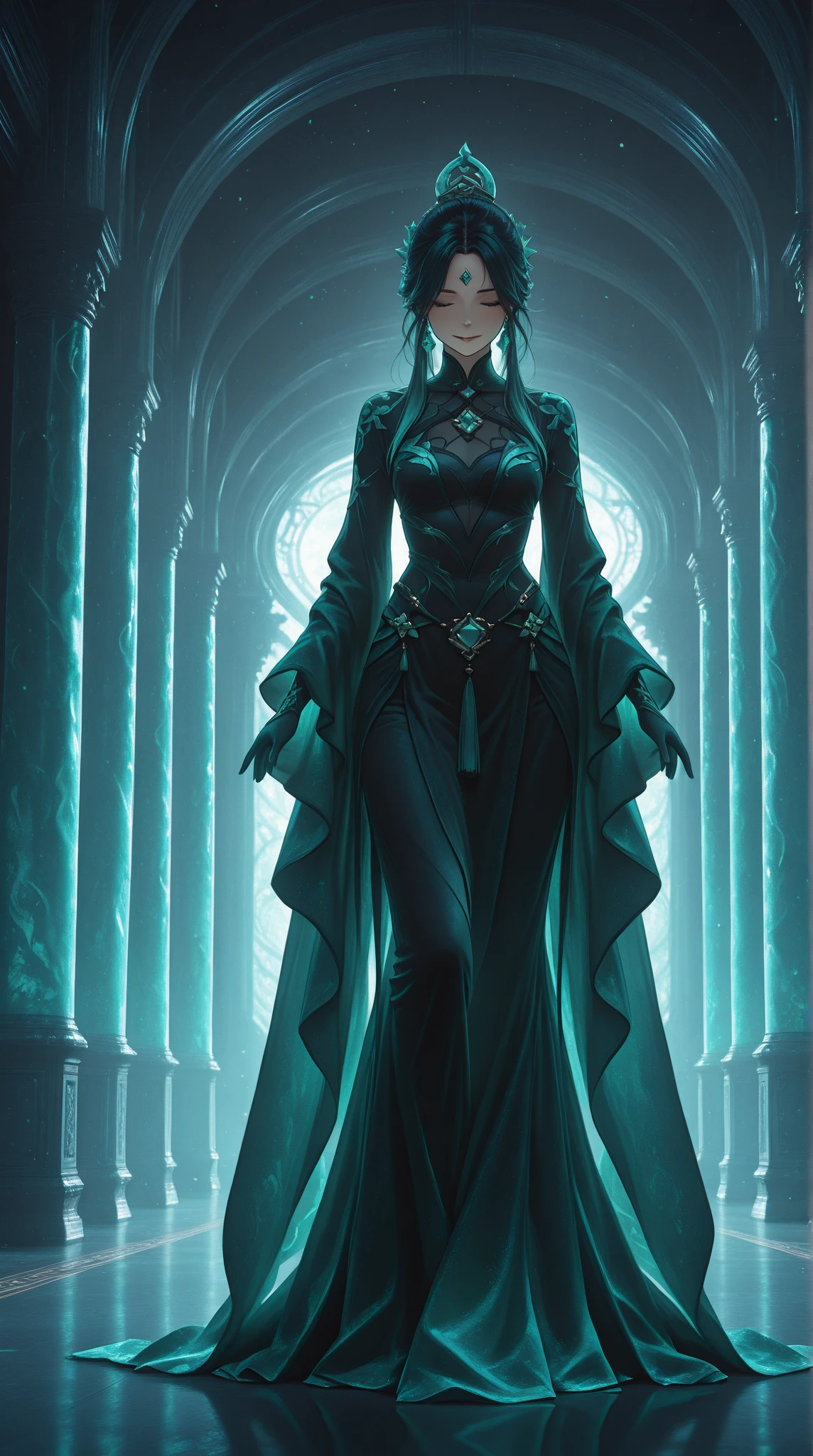 masterpiece, best quality, ultra high res, beautiful, visually stunning, elegant, incredible details, award-winning painting, (dark art:1.1), deep shadow, (dark blue theme:1.2), <lora:n3on - Style2-000014:1>, n3on, glowing, neon, full body, standing, long dress, lineart,