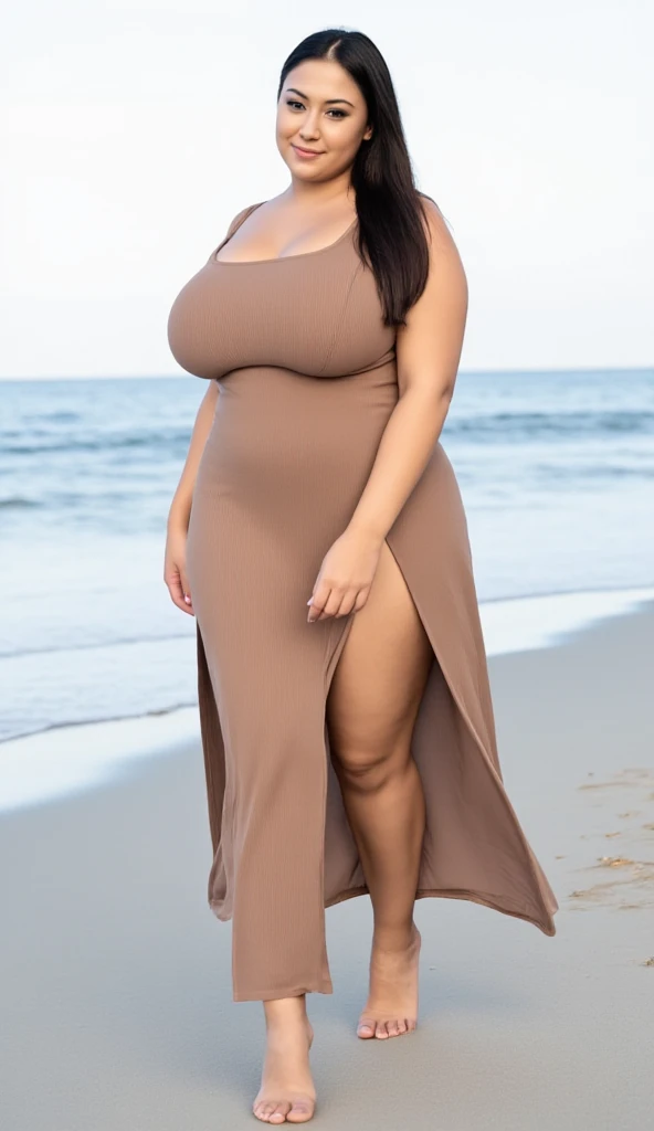 Araffe Curved short dress skirt with small breasts,Big hips Obese underwear Sea swimming and casual beach dress Smoothsky model, round shape, curved shape, attractive smile, Portrait Gabriella Linda, full-length photo, Sucier Red seducer and powerful dress