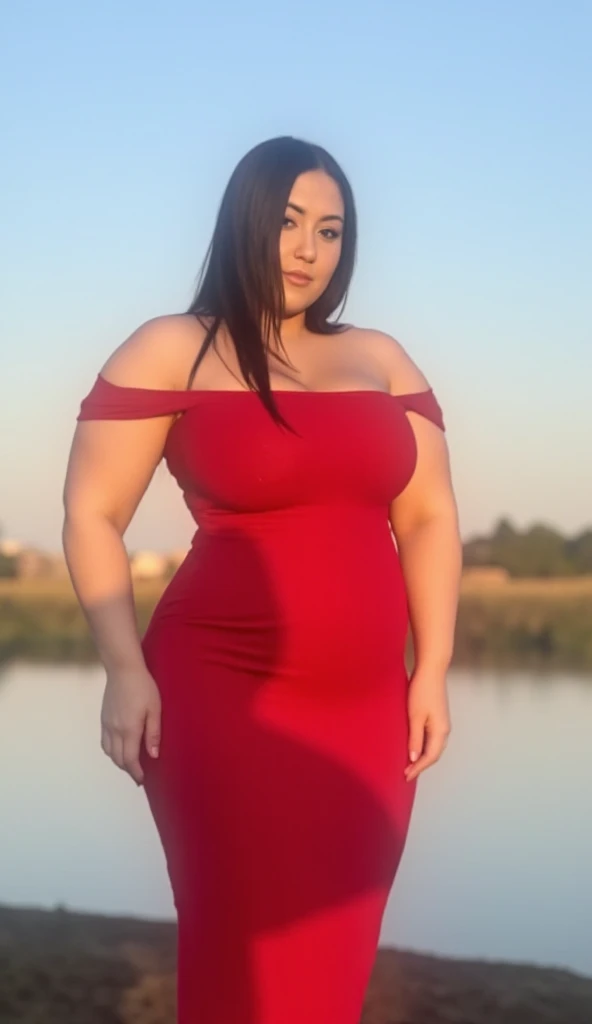 ((best quality)), ((masterpiece)), (detailed), perfect face, araffeTight skirtsShort , thicc, wavy short hair, she has a jiggly fat round belly, bbwchan, wearing tight simple clothes, skinny waist and thick hips, widest hips, her belly is fat and round, soft curvy shape, hyperrealistic full figure, wearing a cute top, wide hips, Blue swimsuit,On the beach by the seaBlue
