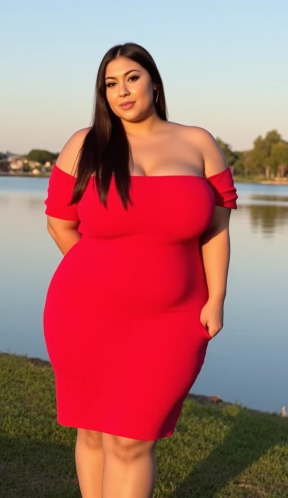 ((best quality)), ((masterpiece)), (detailed), perfect face, araffeTight skirtsShort , thicc, wavy short hair, she has a jiggly fat round belly, bbwchan, wearing tight simple clothes, skinny waist and thick hips, widest hips, her belly is fat and round, soft curvy shape, hyperrealistic full figure, wearing a cute top, wide hips, Blue swimsuit,On the beach by the seaBlue