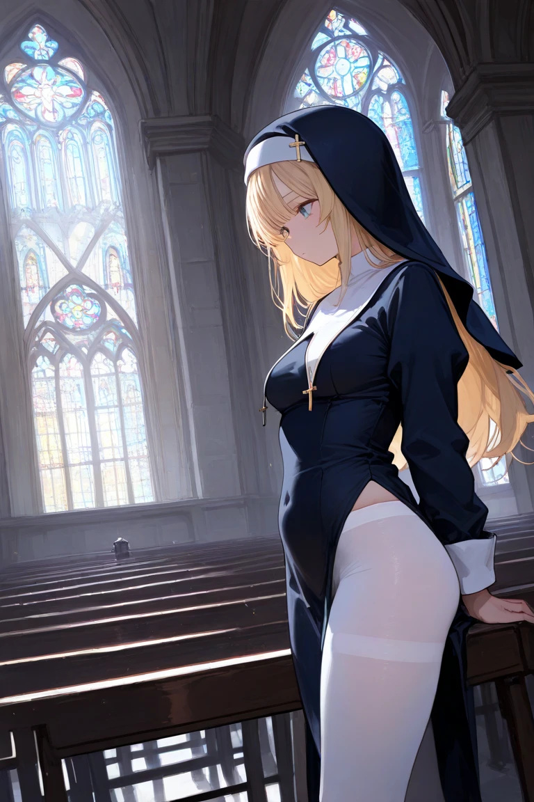 (Pencil Art:1.3),masterpiece, Highest quality,pastel colour,church,nun,front view,{{beautiful medium-sized breasts1:4}},master peace ,{{beautiful blue eye1:4}},,(((Sacred))),Photoreal 1;4,{{blond hair}}, top quality, {{beautiful butt}}, cute girl, high quality background, BREAK, BREAK, 5 fingers