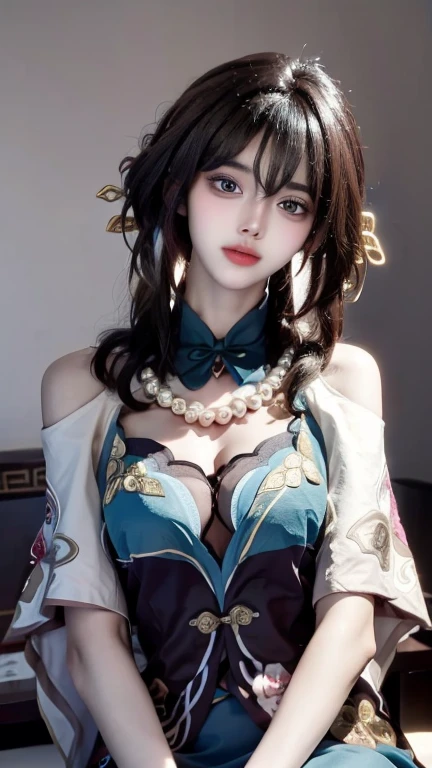 1girl,huge breast, black hair, high quality, ultra detailed, masterpiece, realistic, closed eyes