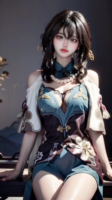 (masterpiece, Highest quality, High resolution, Very detailed, 8k, 4K), Art Book, Anime Coloring, CG, figure , Fantasy, MKSKS ,One person, alone, Earrings, choker, There is a large decorative circular pattern in the background, smile, Make your viewers happy, firework, performer, night, Outdoor, (Dutch Angle), close, Face Focus, Upper Body, Evening Shrine (Genshin Impact)