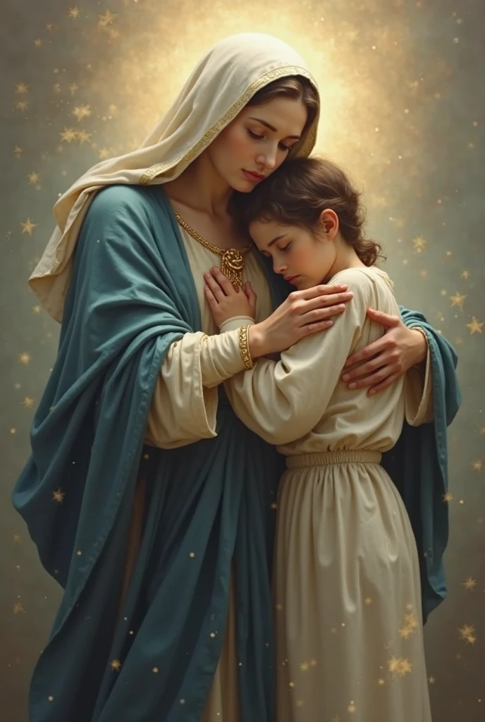 A 13 year old blonde, curly, lowrise, embracing our Lady as a mother and daughter