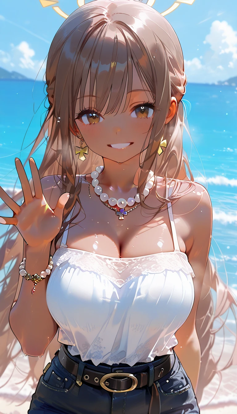 High resolution, Highest quality, Shortcuts, chest, smile, Close-up, Hair ties, Sparkle Effect, anime, anime風, Character Design, One girl, bangs, blue eyes, Blonde,