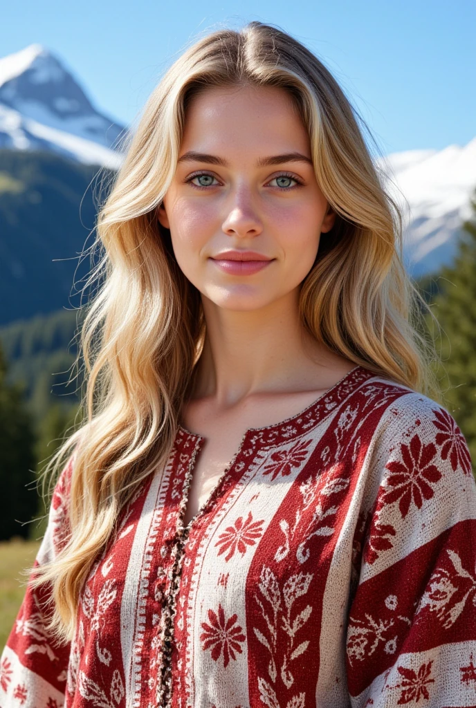 realistic:2.0, realistic, photograph, real, highest quality, high resolution, one woman, yellow hair, yellow hair from roots to tips, white t-shirt, snow background, beautiful face, cute, 1, glossy skin, tanned skin, full body, slim waist, glossy hair, bundled hair