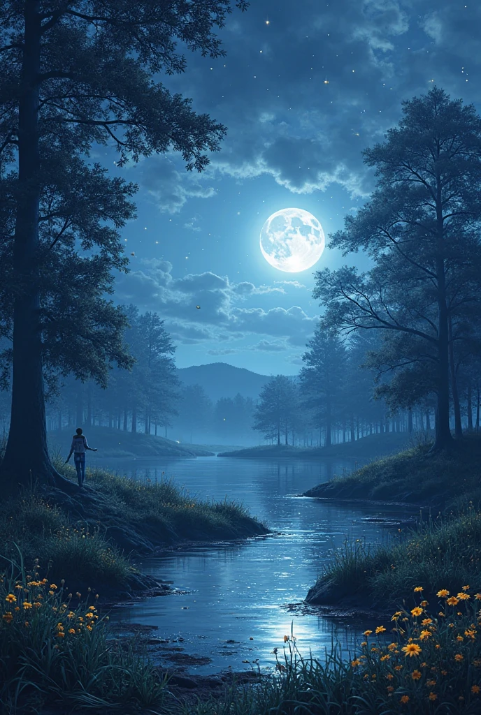 girl night back nude bathing moonlight reflection