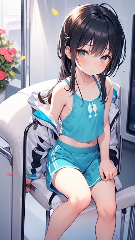 Best Quority、ultra hyper-detailed、巨作、(((cheer girl))),((((Skirt twisted、Showing the crotch of panties))))、((blush on、Look down on your audience))、Half body shot、(on the mat)、(Bun hair)、Pill glasses、((small tits、Very skinny body、very thin thighs、very slender legs))