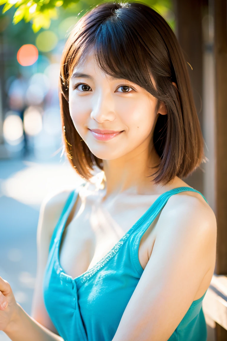 RAW Photos、masterpiece、Highest quality、Realistic、超High resolution、High resolution、16k wallpaper、Very detailed、The finer details、Cinema Lighting、In front of the brick wall of a building、18-year-old female、Realistic Skin、((Dark Eyes))、A shy smile、(Medium Short Hair)、Grey dress、Yoshitomo Nara, shikamimi, Chiho, mayuri shiina, A real young gravure idol, beast, , Kotegawa Yui, 8k、narumi kakinouchi