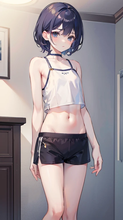 Bobcut、Black-haired 、Gym changing rooms、Changing clothes、In underwear、indoor、White underwear