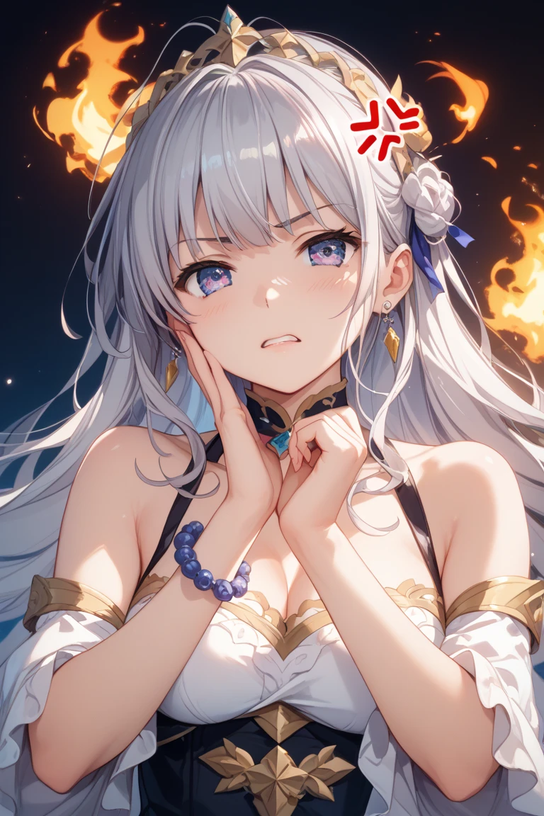 (1 girl), (((Velzard de tensei shitara slime datta ken))), She has fair skin, eyes the color of blue diamonds and long, shiny hair, Pearl White, reaching down to her waist, (((She wears a blue pendant in the shape of a star and a golden headband))), (wears a very short black bikini), large breasts, thin arms, (muscular belly), (((muscular legs))),(standing), thin waist, bare feet and very detailed, beautiful feet and well-shaped toes, (((beach night scene with starry sky and blood moon in the sky))), (hair tied in double ponytails), empty eyes, eyes empty, empty eyes, eye reflection, glowing eyes, bad mood, anime, anime style, ray tracing, cinematic lighting, panorama, Sony FE, UHD, masterpiece, anatomically correct, super detail, high quality, best quality, high resolution, 16k