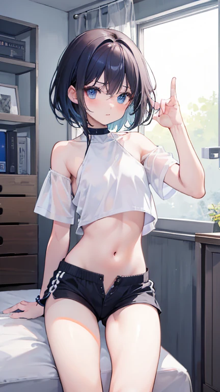 , short black hair, Fox ears, Foxtail, blue eyes, ssmile, tshirt, briefs, Jumps, Masterpiece, hiquality