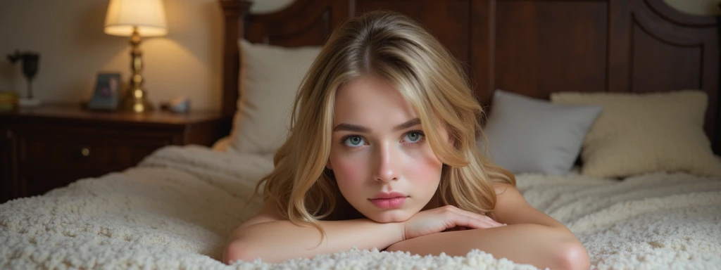 ((best quality)), ((Meisterwerk)), (Detailliert), Perfektes Gesicht, 1.1, Hochdetaillierte Gesichts- und Hautstruktur, Detaillierte Augen, symmetrische Augen, Anna Björn a 21 year old blonde swedish girl, cute selfies laying in bed, cute makeup, cute expressions, aesthetic instagram pictures