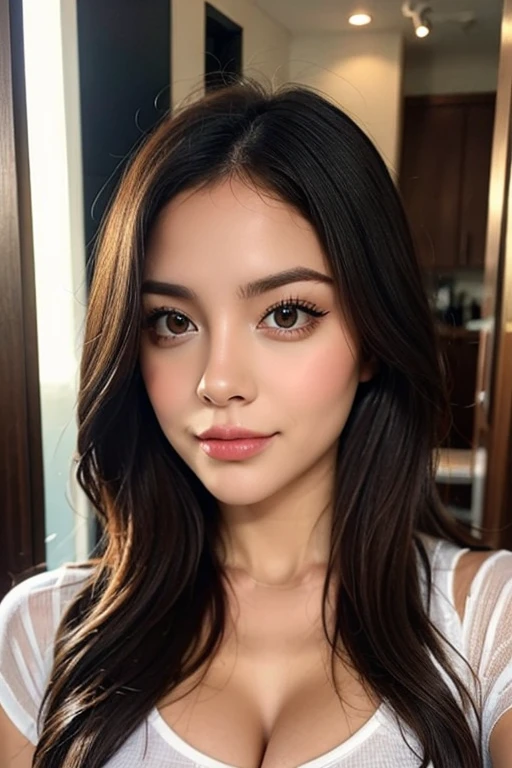 30 asian woman, skinny, fine breasts, fine ass, black top, taking a selfie close up of a woman in a bedroom with a necklace on, gorgeous latina face, violet myers, beautiful mexican woman, alanis guillen, looks like laura barriales, pokimane, ayahausca, flawless olive skin, portrait sophie mudd, lorena avarez, picture, beautiful tan mexican woman, glowy, blanca alvarez