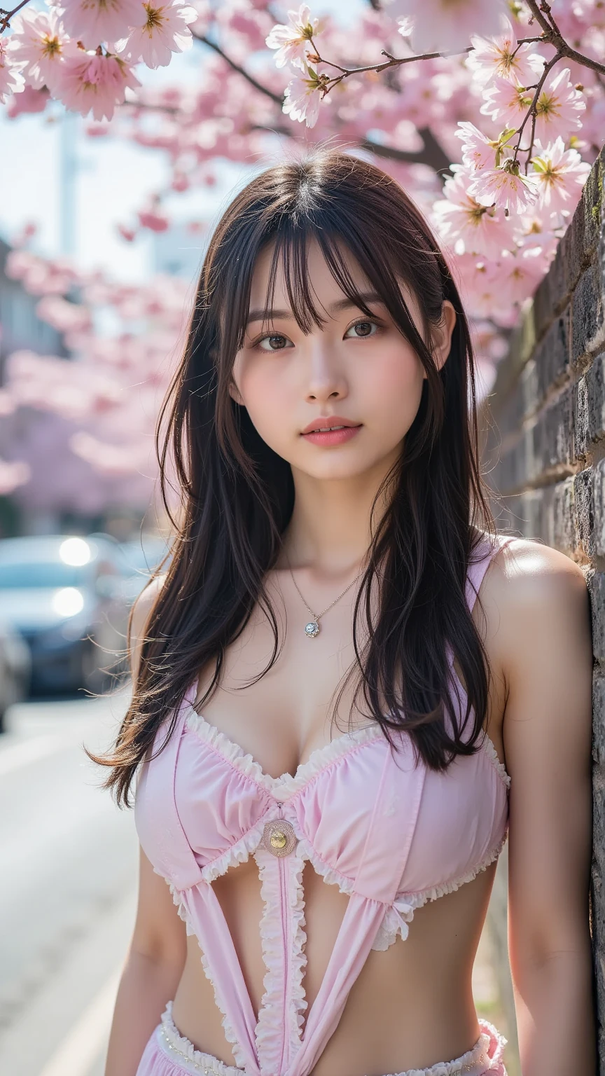 Mastepiece, top quality, illustration, ultra-definition, fine details, high resolution, 8K wallpaper, perfect dynamic composition,(Single beauty, black hair, beautiful face, real face, beautiful eyes in every detail, beautiful skin, long hair waving in the wind, long bouncing hair, long dancing hair, beautiful detailed eyes, natural color lips, random cute pose, perfect and Beautiful face, cute, sexy face, sunset, woman's face) , (cherry blossoms, cherry blossoms, cherry blossom petals dancing, cherry blossom blizzard, falling petals), hair fluttering in the wind, hair fluttering, pink cherry blossoms, petals dancing, cherry blossom blizzard, Amazing landscape, sunrise, background sun, wind, gods, vast land
