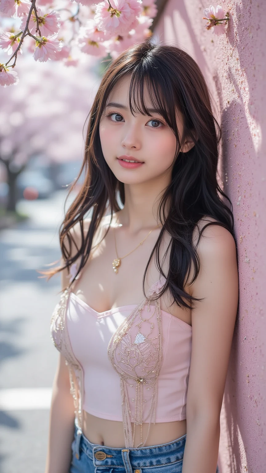 (((NSFW))), (Raw photo:1.2), (realistic), beautiful detailed girl, very detailed eyes and face, beautiful and detailed eyes, huge file size, High resolution, very detailed, highest quality, [table top:1.6], shape, very detailed, small details, highest quality, 8k wallpaper, movie lighting,15 year old girl, Girl on the balcony of an apartment, Stretch your arms up, Balcony with a spring view,   In underwear, I can see your white bra, I can see white panties, relaxed look, slender body, young face, immature body, exposed underwear,Looks like fun, In underwearの女の子, hair blowing in the wind, A town where spring flowers bloom