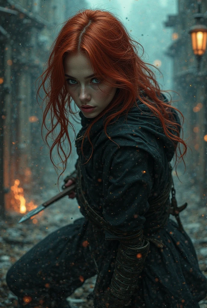 2 woma.
30 years old, red hair, caucasian, red eyes, blood on face, detailed black outfit, 1 woman, 30 years old, caucasian, white hair, grey eyes, detailed white outfit, dark forest background, (best quality,4k,8k,highres,masterpiece:1.2),ultra-detailed,(realistic,photorealistic,photo-realistic:1.37),HDR,UHD,studio lighting,ultra-fine painting,sharp focus,physically-based rendering,extreme detail description,professional,vivid colors,bokeh,portrait,horror