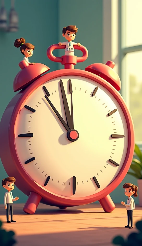 Main object : A huge watch with emotions.
Actions of miniature people: Psychologists help people manage time and emotions, moving hands on the clock.
Professions or character roles: Coaches and psychologists.
Background and atmosphere: A space for self-discovery with pleasant lighting.
Style and detail: Soft and cozy cartoon style.