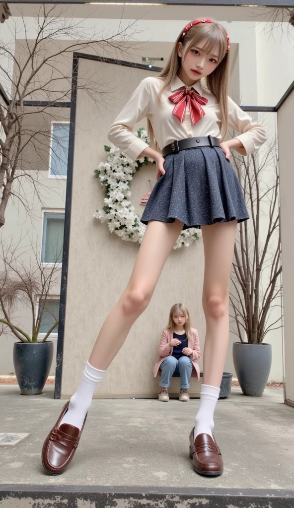 there is a woman and a man standing next to each other, tall and small, tall and lanky skinny, detailed legs towering over you, very tall and slender, intertwined full body view, Tall and slim, Very tall, She is tall, very very very tall, very very very very tall, tall and slim figured, Slim and tall