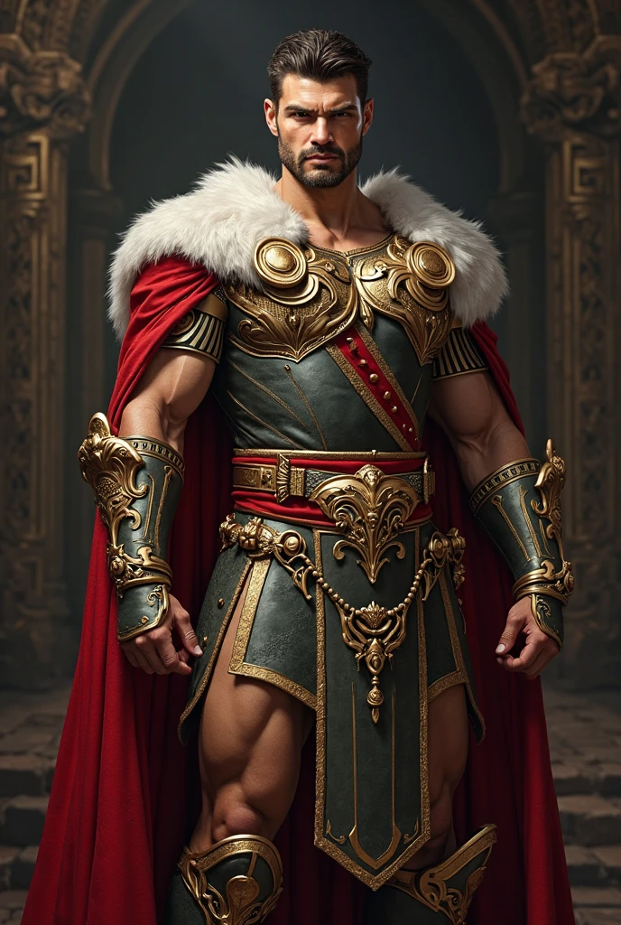 realist, (masterpiece), (photorealist:1.3), ultra detailed, (high detailed:1.2), (Best Quality:1.0), manly, muscular, Tall Man, chest hair, A man in royal attire, 35 years, covered with a small insulting armor, fancy, full body character sheet, huge bulge in crotch, cuerpo muscular, full body view, inside a castle, very small thread loincloth, Haircut, Shadow of six o'clock.