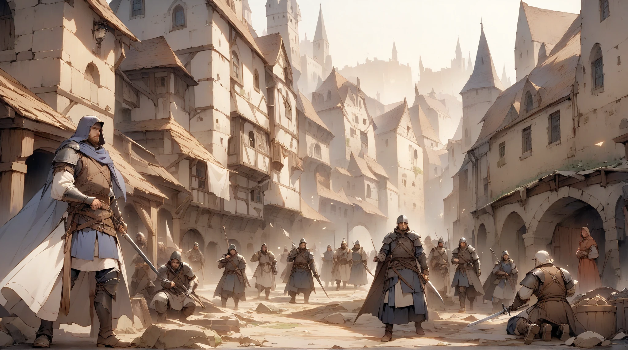 ((masterpiece)),((best quality)),((high detail)),((realistic,)) ((ultra detailed)) the spartan village, 1300s, walls, spartan soldiers, crowd